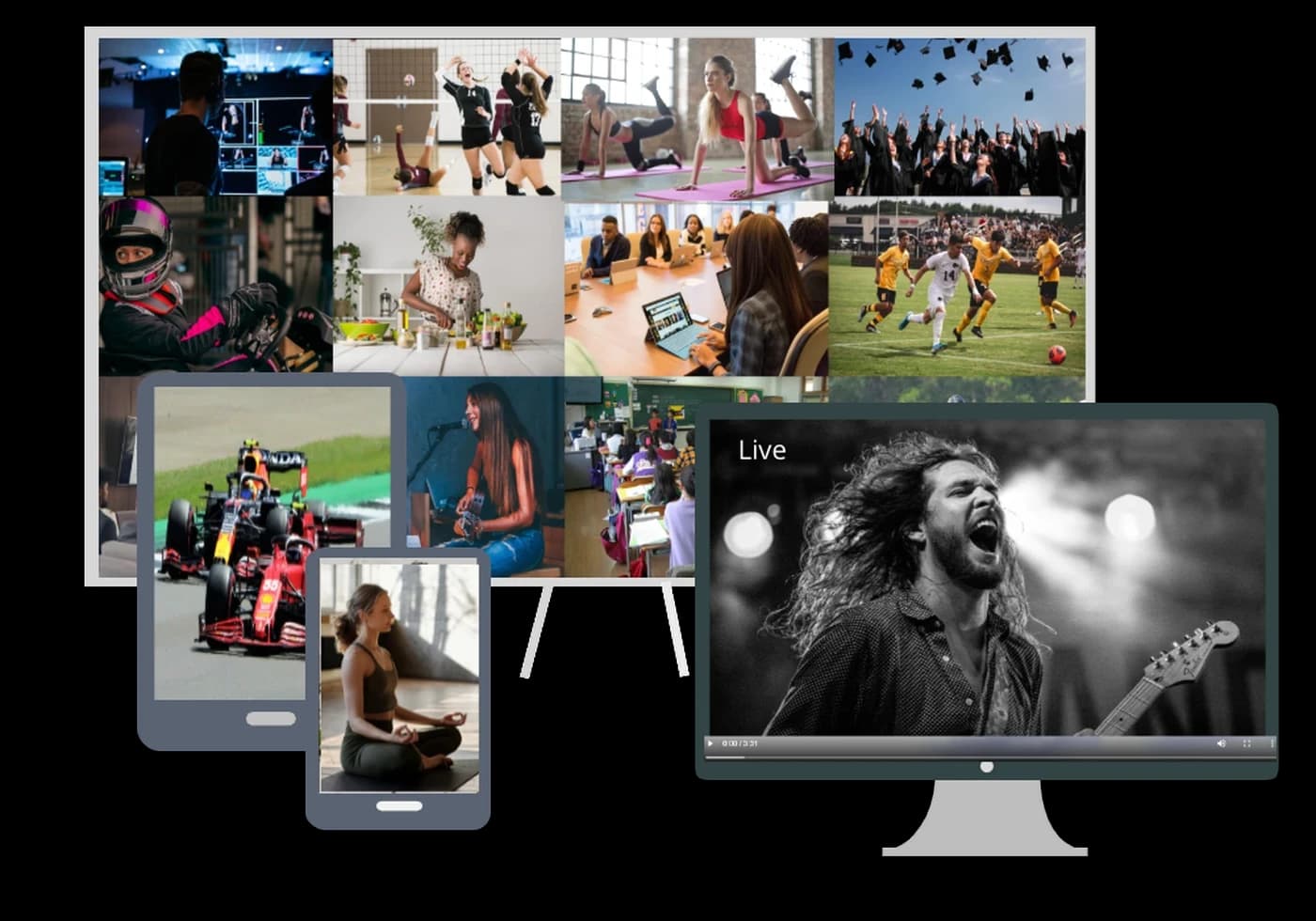 Your spots run across every screen — broadcast TV, tablet, and smartphone — showing live sports, concerts, racing, fitness, and lifestyle content where Connecticut viewers actually watch.