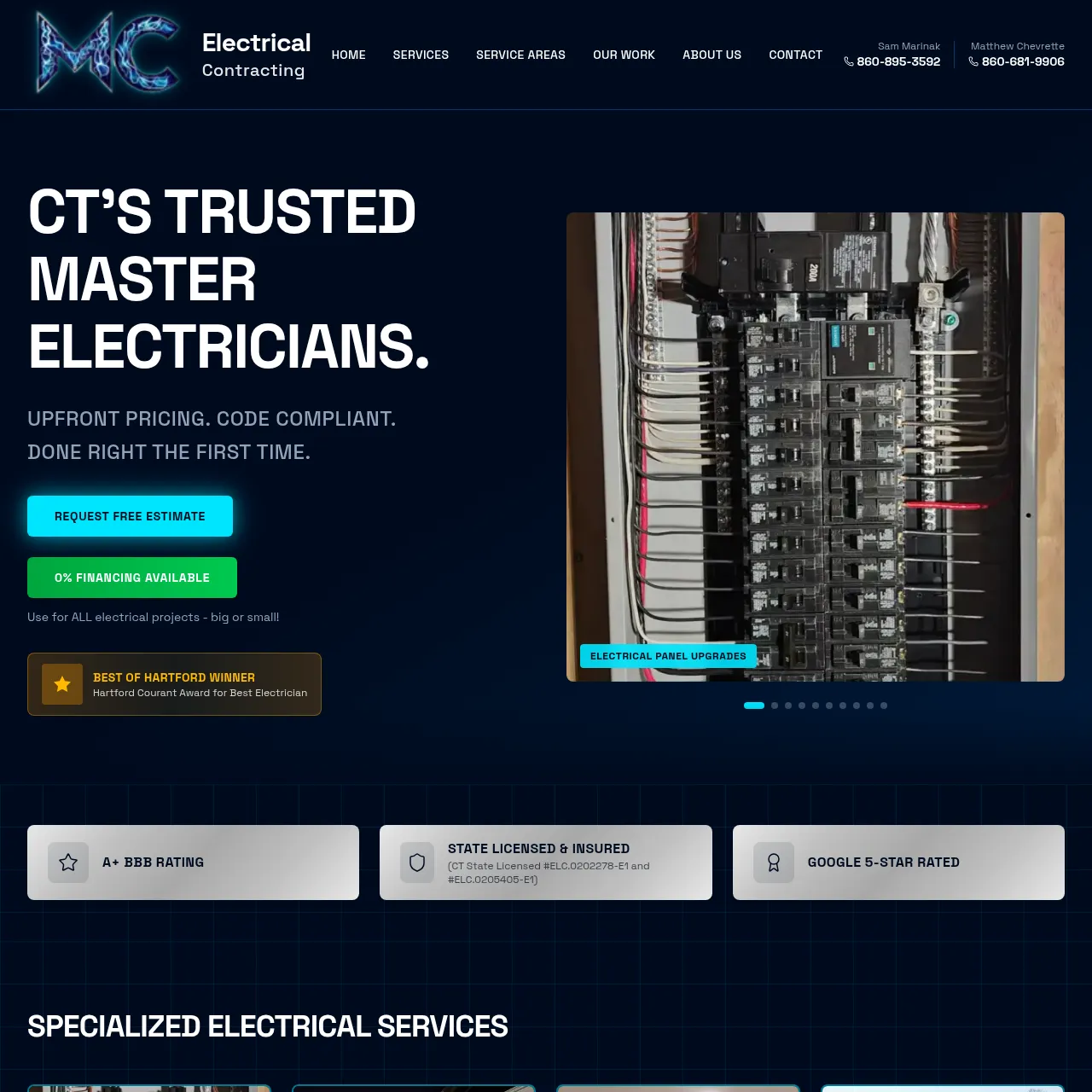 MC Electrical Contracting website by Connecticut Website Company